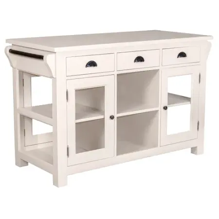 Остров кухонный Брюгге со стеклянными дверьми и выдвижными ящиками, с сосновой столешницей