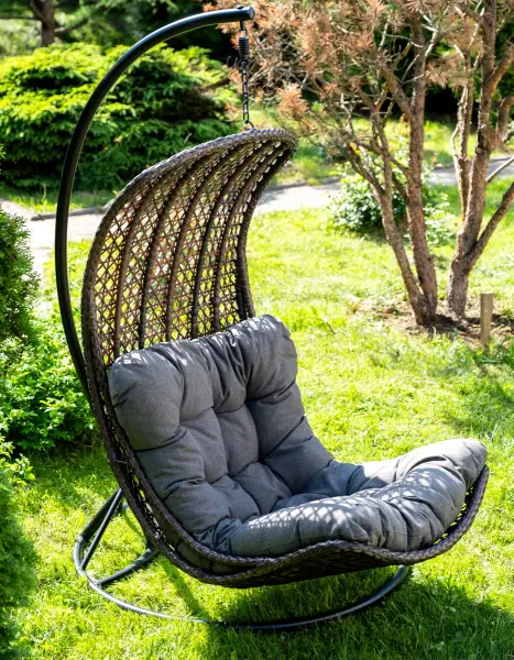 Подвесное кресло-кокон Виши из искусственного ротанга, цвет коричневый с серо-коричневой подушкой