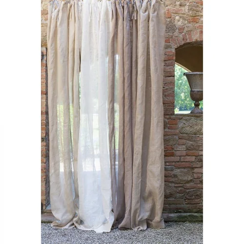 Штора льняная бежевого цвета 150х290