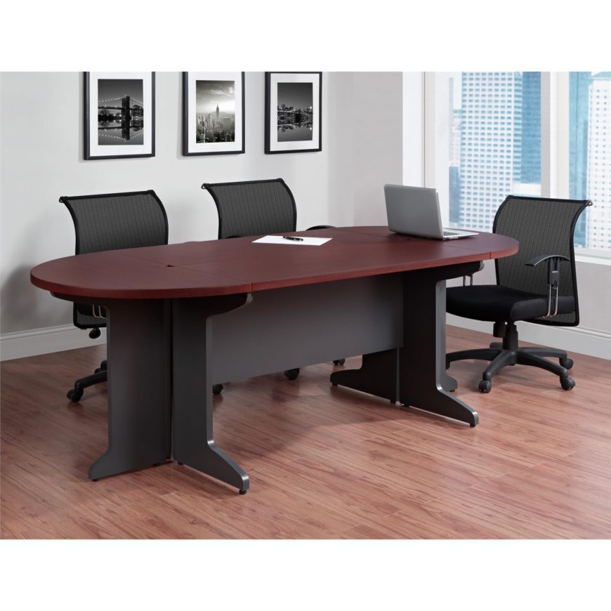 большой овальный стол для конференций с серым подстольем и вишневой столешницей.jpg